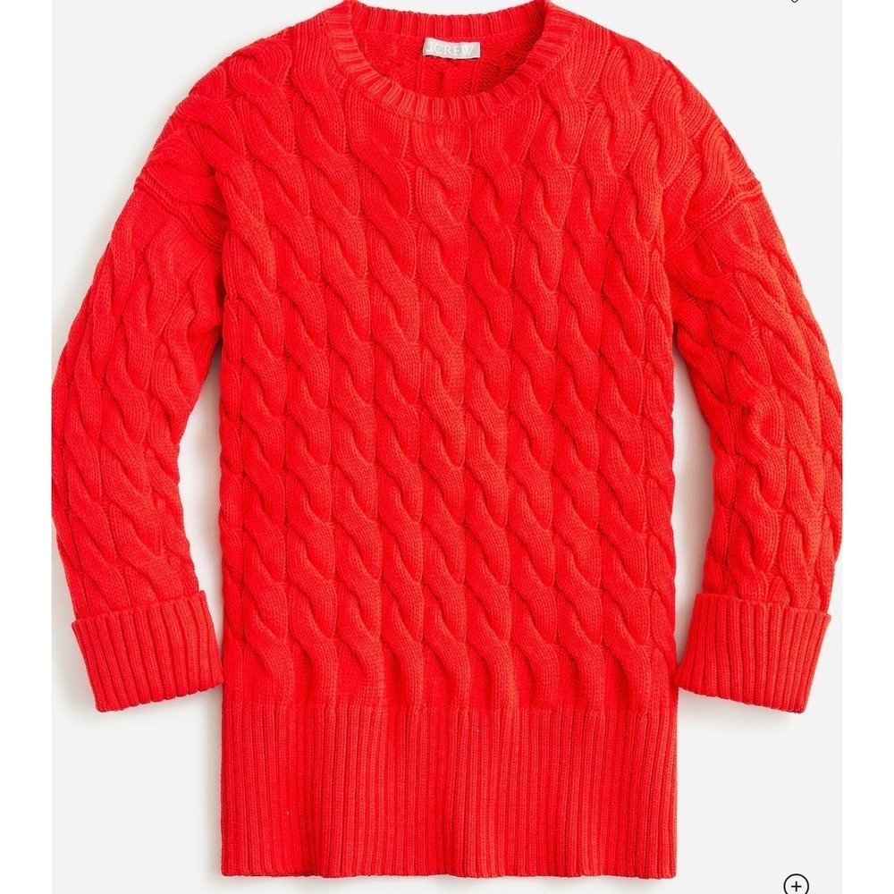 J.Crew Womens Red Cable-Knit Side-Slit Crewneck Sweater BM401 L-XL NEW